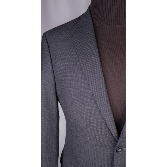 Calvin Klein Sport Coat Mens 42R Gray Micro Check Poly Blend 2 Button Dual-Vent - Picture 5 of 13